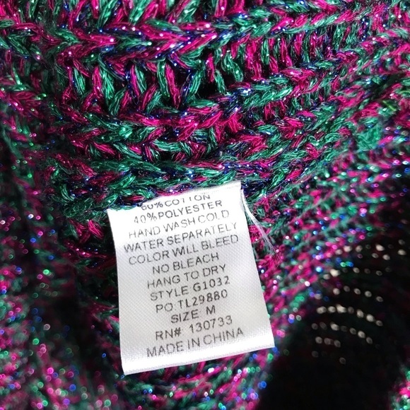 Umgee Multicolor Lurex Crewneck Long Sleeve Chunky Pullover Sweater M - Picture 5 of 6